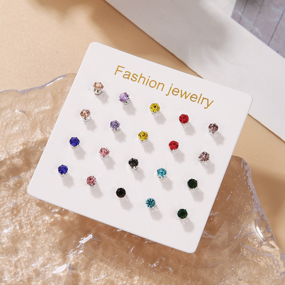 1 Set Elegant Geometric Alloy Zircon Stud Earrings with Colorful Rhinestones - 10 Pairs