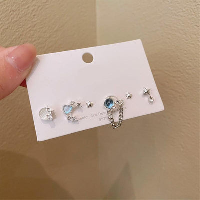 Elegant Geometric Star and Heart Zircon Stud Earrings Set in S925 Silver