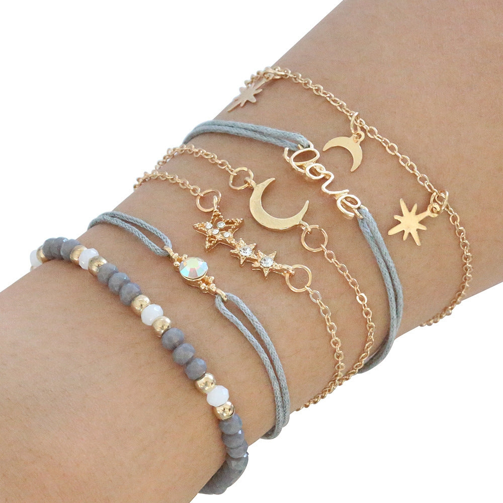 Fashion Bohemian Star and Moon Alloy Bracelet Set for Women