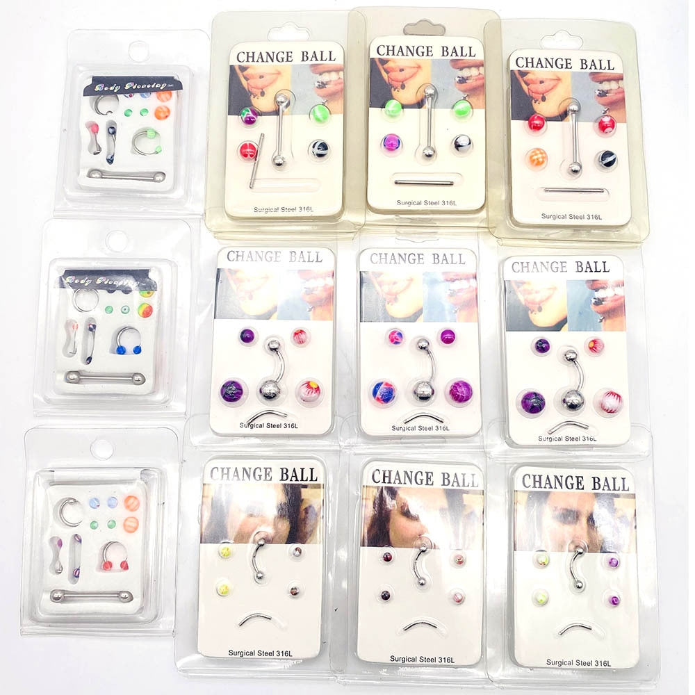 1 Set Geometric Stainless Steel Plated Lip, Belly, and Nose Rings with Acrylic Interchangeable Studs
