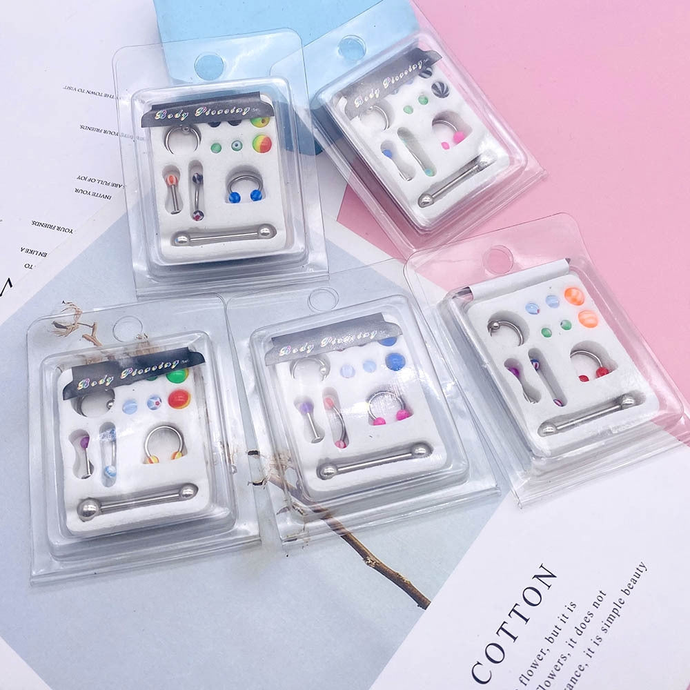 1 Set Geometric Stainless Steel Plated Lip, Belly, and Nose Rings with Acrylic Interchangeable Studs