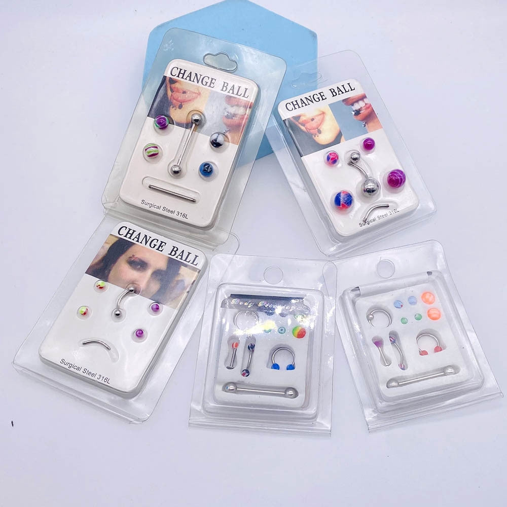1 Set Geometric Stainless Steel Plated Lip, Belly, and Nose Rings with Acrylic Interchangeable Studs