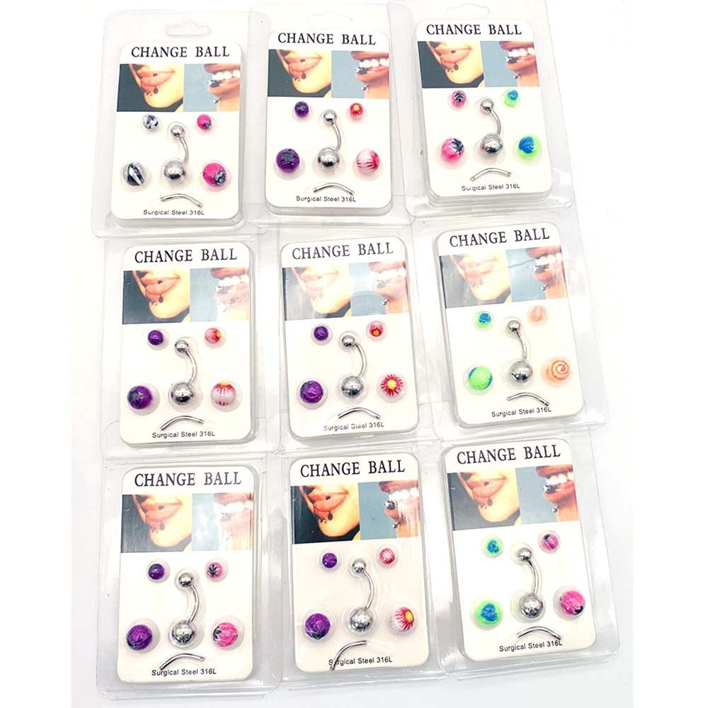 1 Set Geometric Stainless Steel Plated Lip, Belly, and Nose Rings with Acrylic Interchangeable Studs