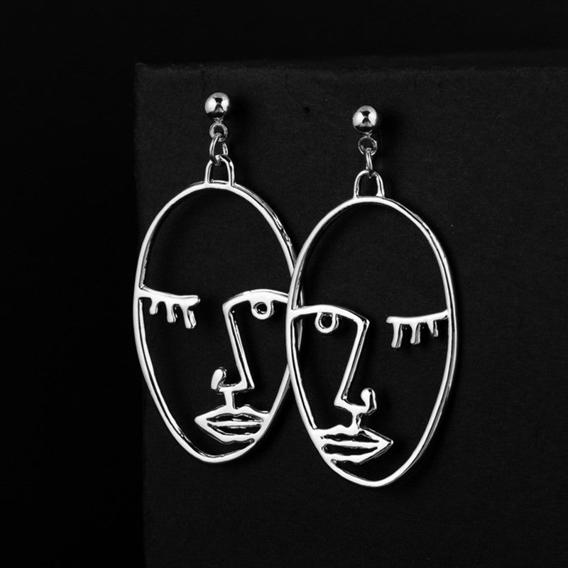 Korean Style Hollow Oval Face Dangle Earrings