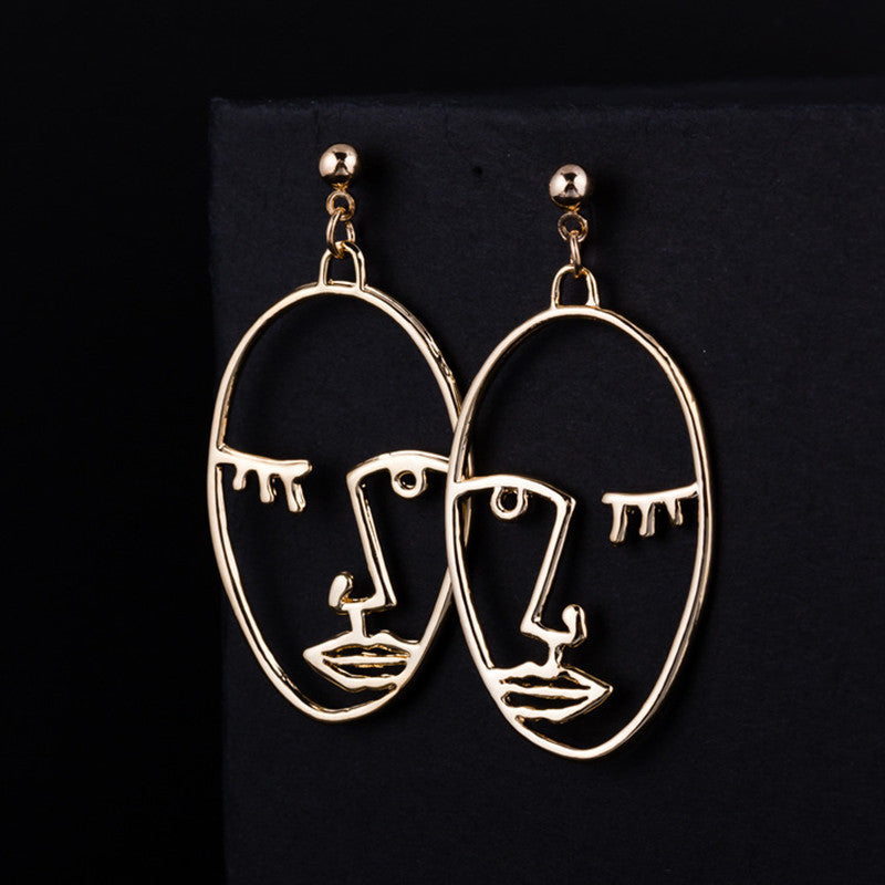 Korean Style Hollow Oval Face Dangle Earrings