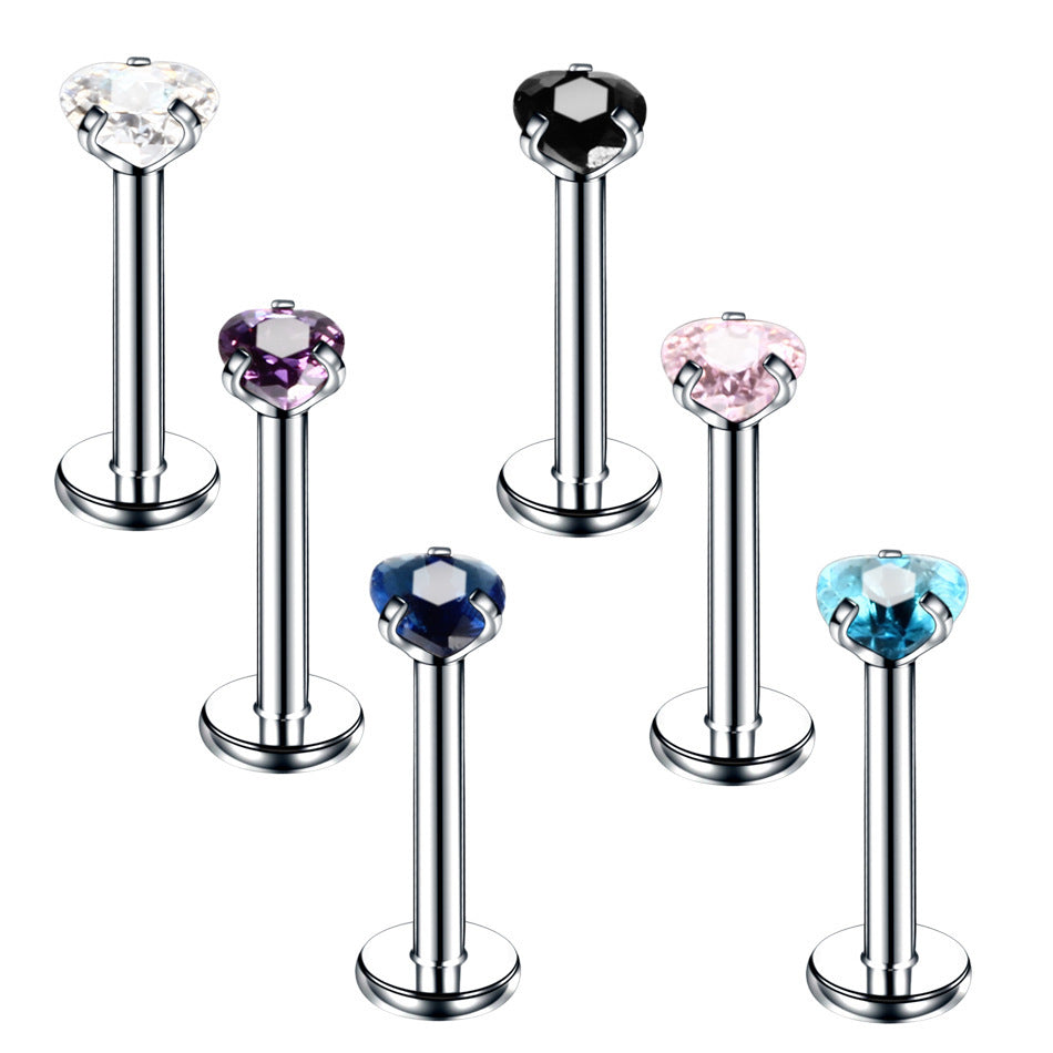 Fashion Heart Zircon Stainless Steel Lip and Nose Stud Piercing Jewelry