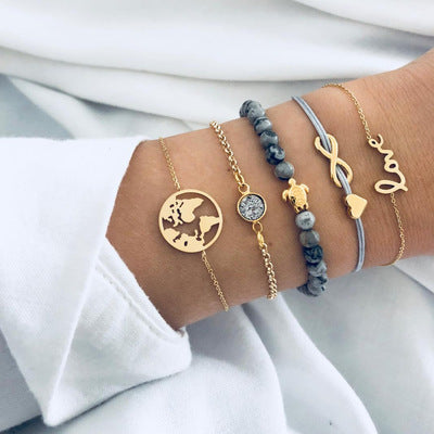 Alloy Geometric Love Heart Charm Bracelet Set