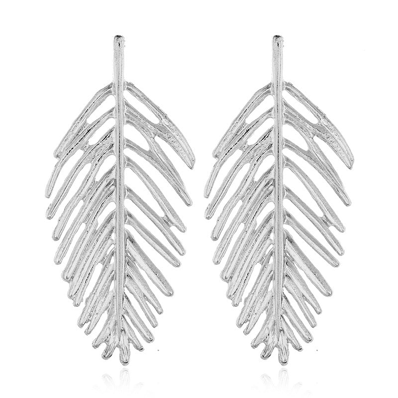 Metal Hollow Geometric Leaf Statement Earrings
