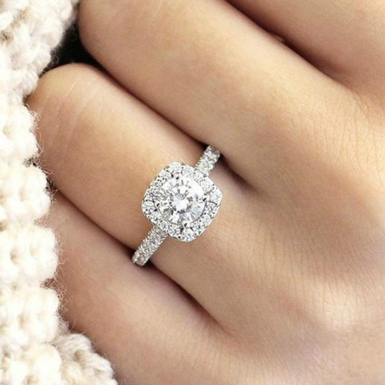 Vintage 18K White Gold Plated Hearts and Arrows Zircon Engagement Ring
