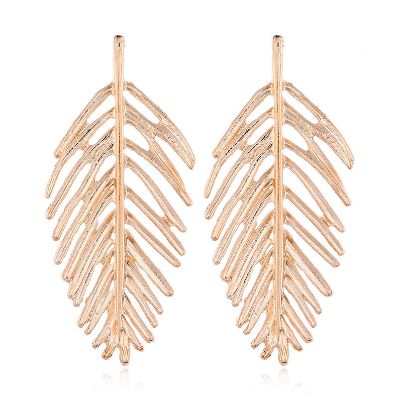 Metal Hollow Geometric Leaf Statement Earrings