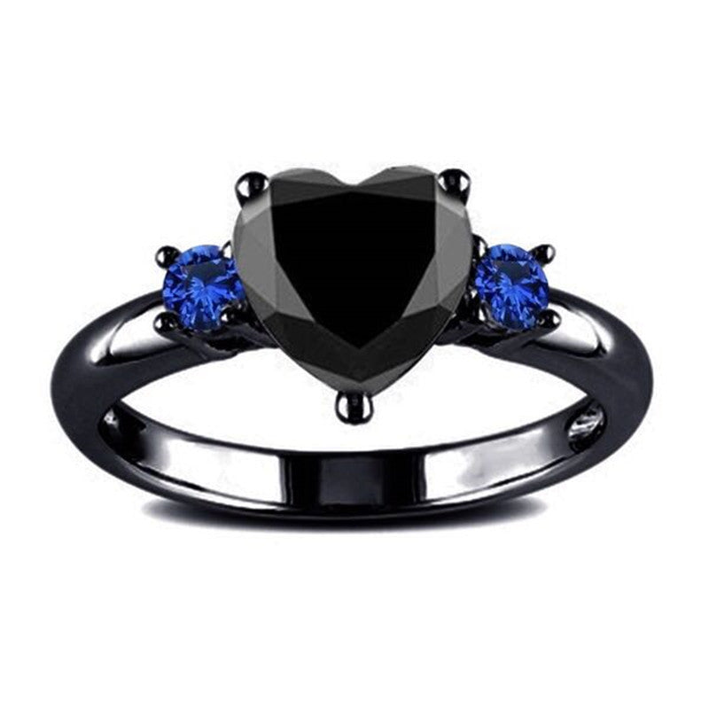 Streetwear Heart Shape Black Plated Zircon Unisex Ring