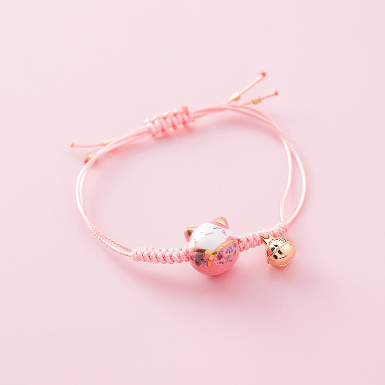 Alloy Ceramic Cat Tassel Bracelet - Pink Handcrafted Jewelry for Women