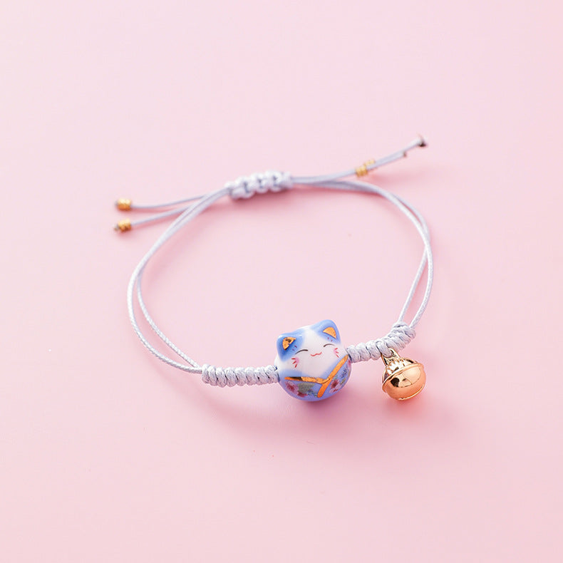 Alloy Ceramic Cat Tassel Bracelet - Pink Handcrafted Jewelry for Women