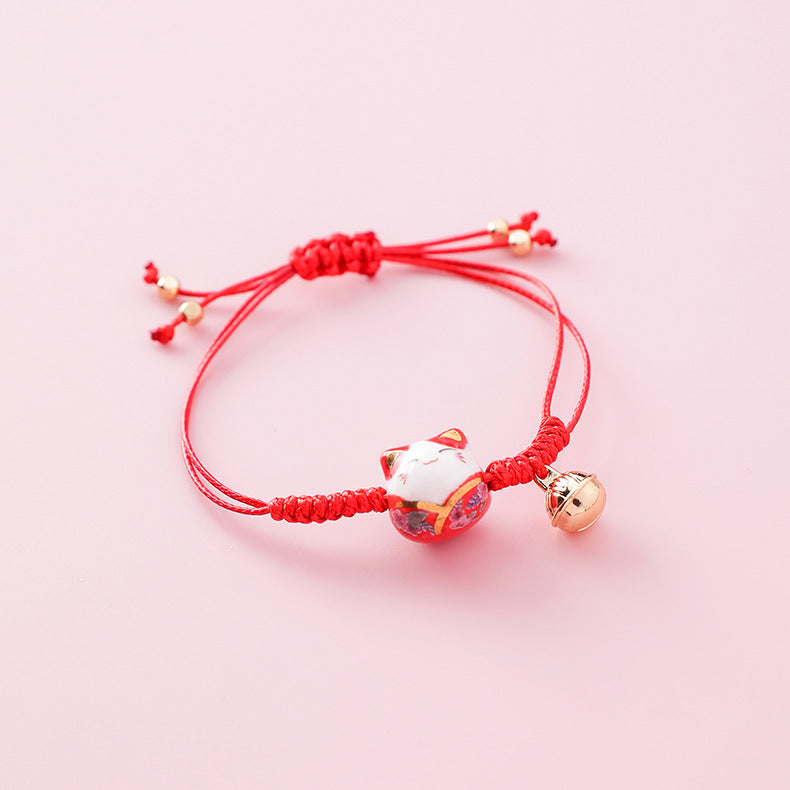 Alloy Ceramic Cat Tassel Bracelet - Pink Handcrafted Jewelry for Women
