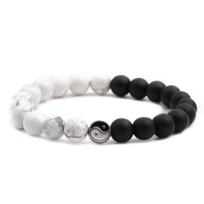 Copper Geometric Bracelet Set - Black Matte & White Turquoise Beaded Couples Bracelets