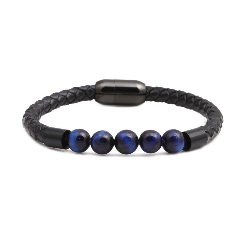 Titanium & Stainless Steel Geometric Bracelet with 8mm Colorful Tiger Eye Beads and Magnetic Clasp