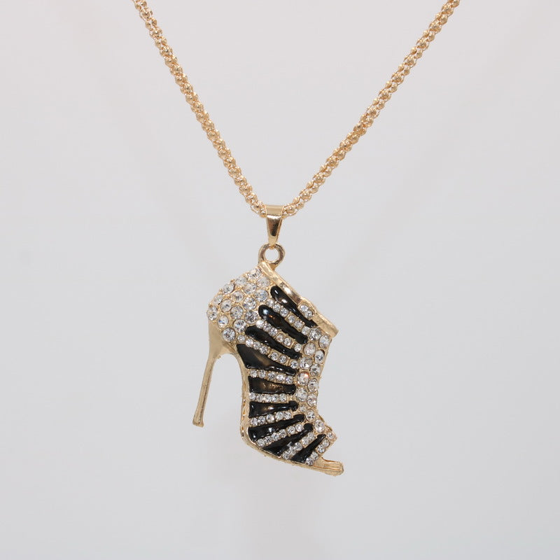 Rhinestone High Heels Pendant Sweater Necklace for Women