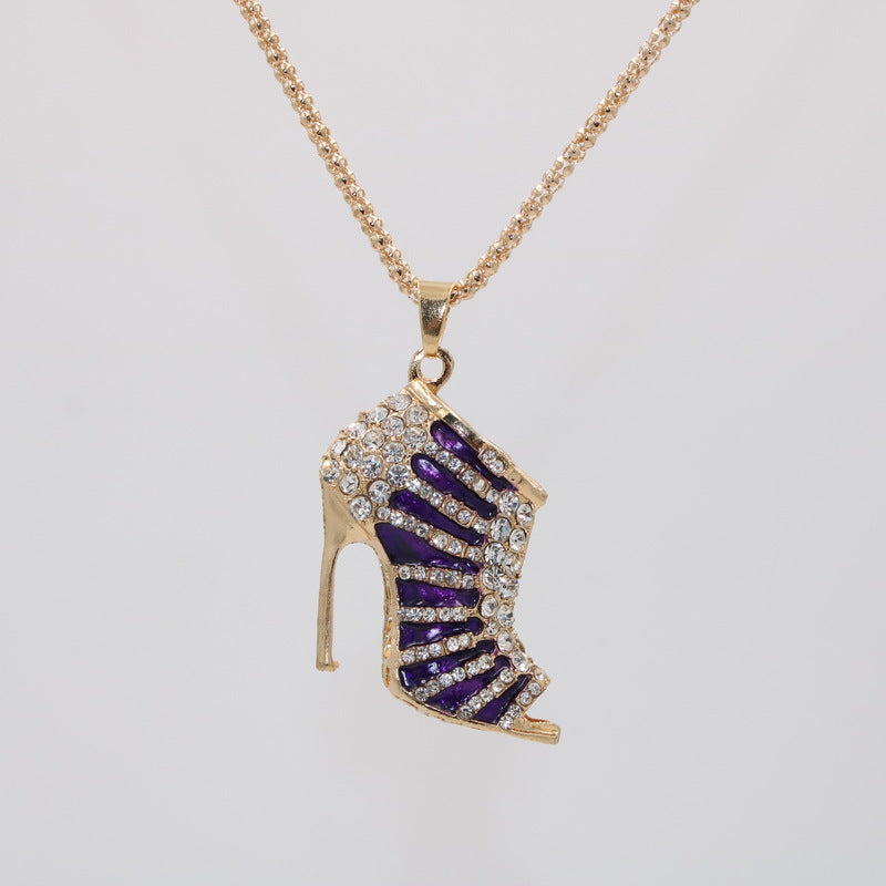 Rhinestone High Heels Pendant Sweater Necklace for Women