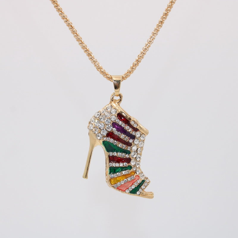 Rhinestone High Heels Pendant Sweater Necklace for Women