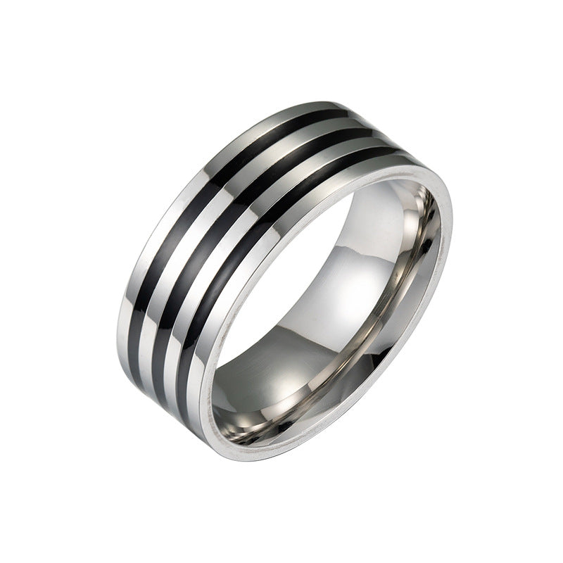 8mm Wide Stainless Steel Drip Oil Ring - Simple Fashion Jewelry