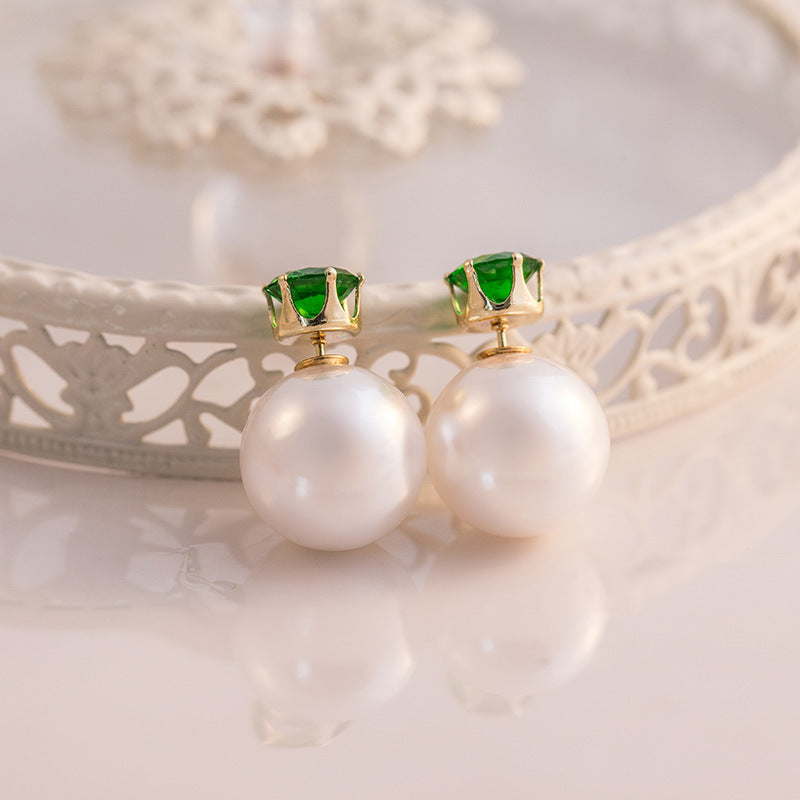 1 Pair Elegant Double-Sided Pearl Zircon Stud Earrings for Women