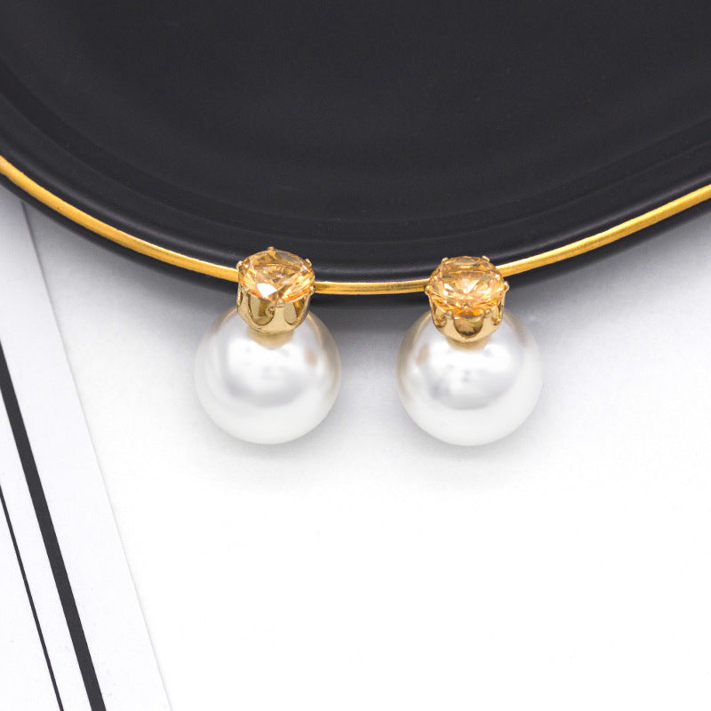 1 Pair Elegant Double-Sided Pearl Zircon Stud Earrings for Women