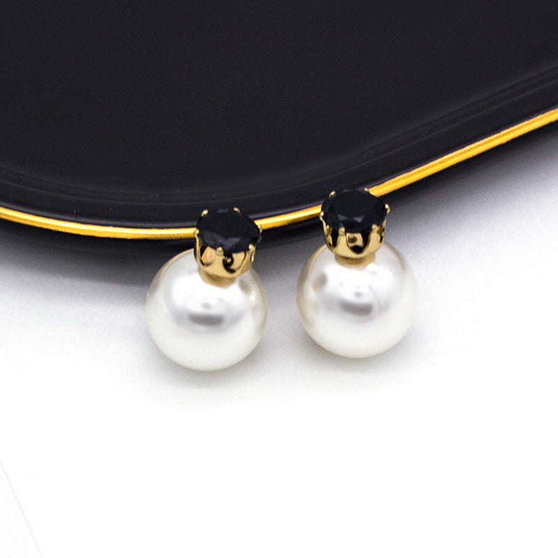 1 Pair Elegant Double-Sided Pearl Zircon Stud Earrings for Women