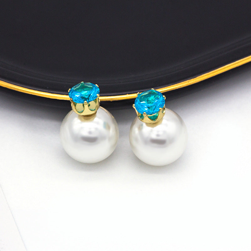 1 Pair Elegant Double-Sided Pearl Zircon Stud Earrings for Women