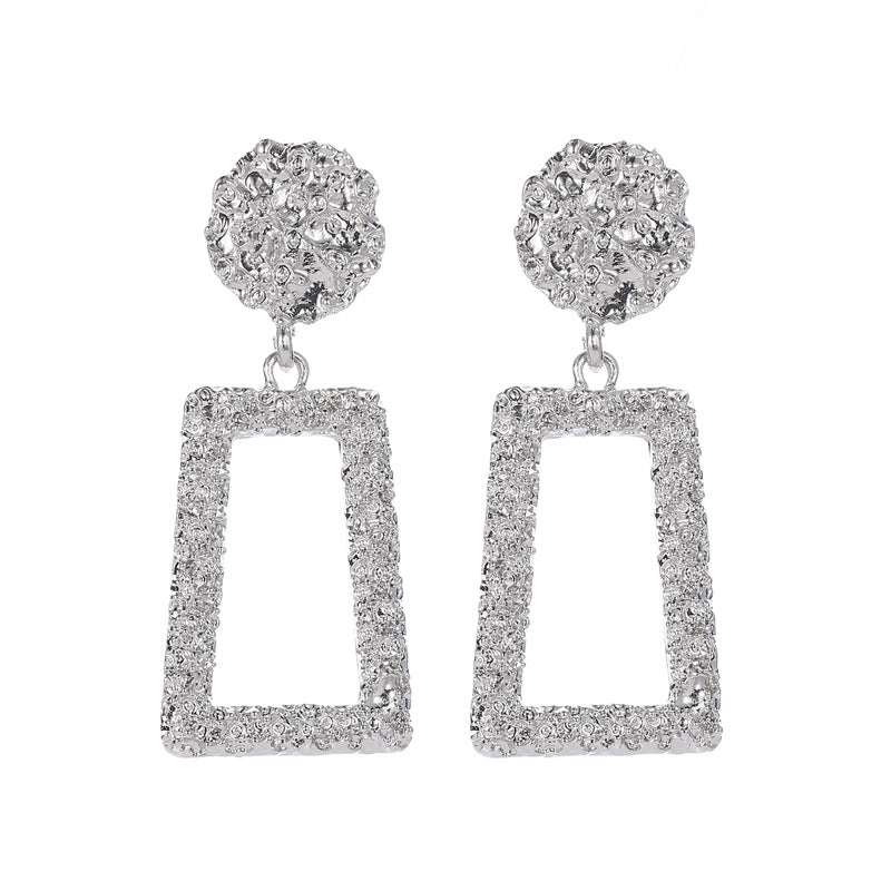 Matte Small Square Embossed Retro Earrings NHDP151408