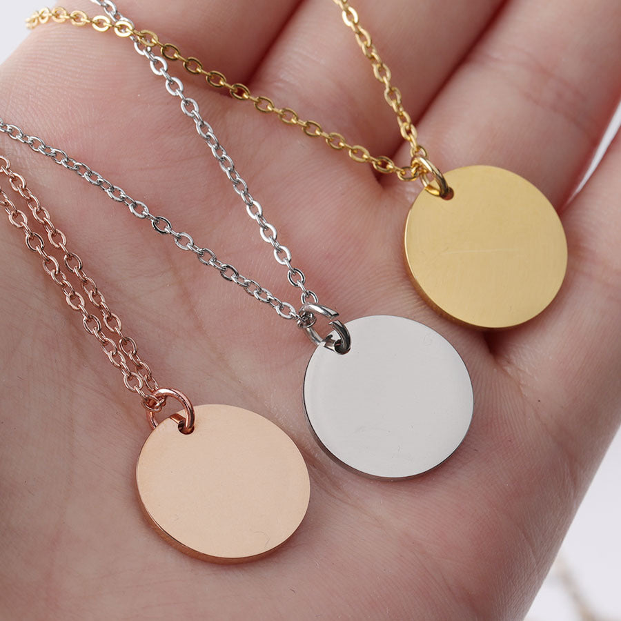Hip-Hop Gold Plated Letter Pendant Necklace with Engravable Stainless Steel Disc