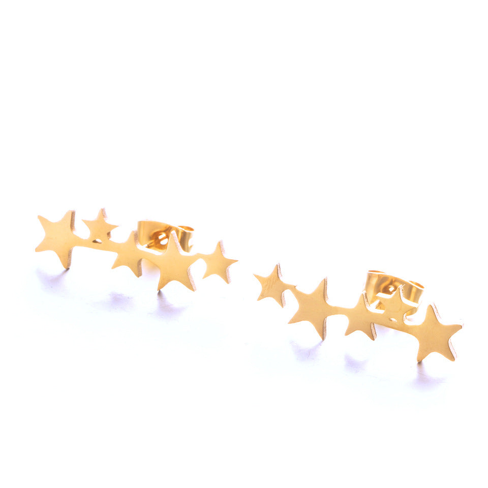 Simple Glossy Gold and Silver Star Stud Earrings