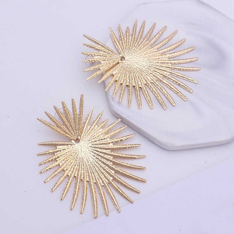 Geometric Punk Statement Alloy Gold Fan Earrings