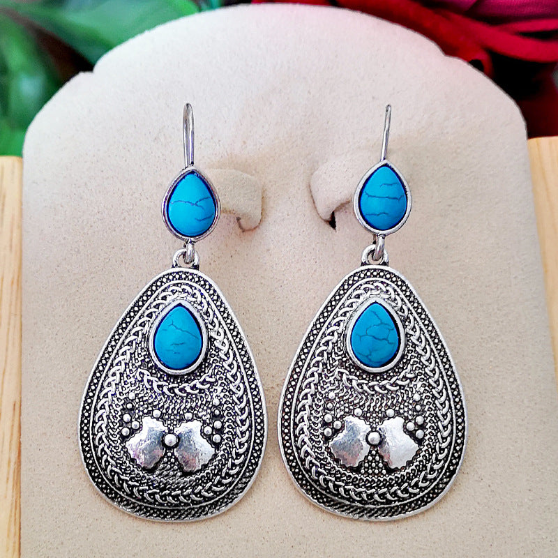 European American Ethnic Style Red and Blue Gem Statement Earrings