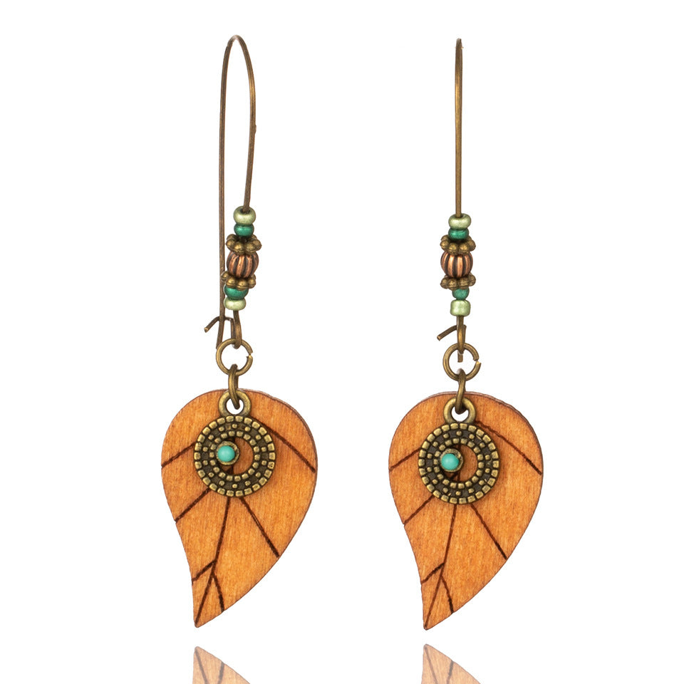 Bohemian Beaded Geometric Wooden Flower Earrings
