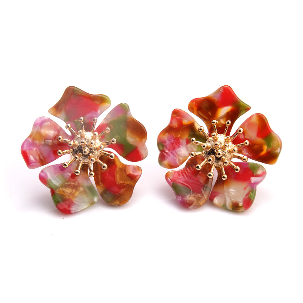 Acetate Alloy Floral Resin Statement Earrings