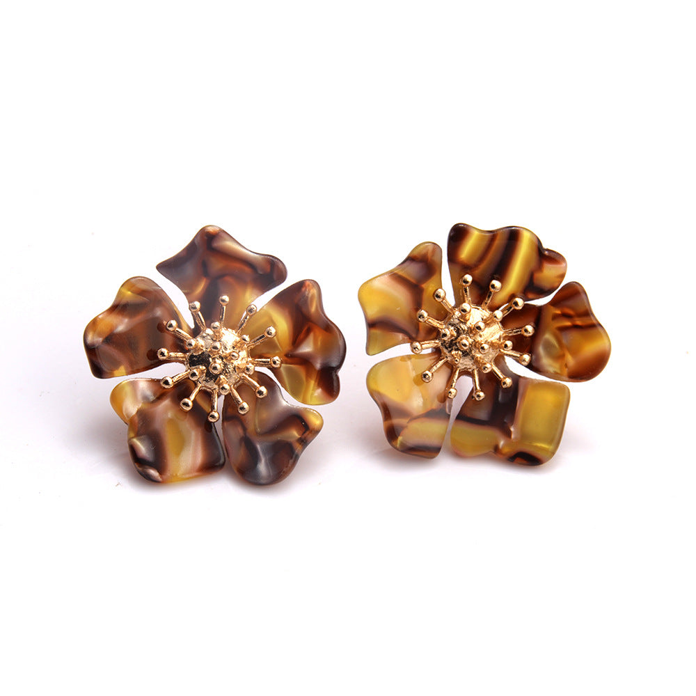 Acetate Alloy Floral Resin Statement Earrings