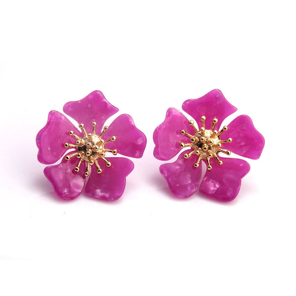 Acetate Alloy Floral Resin Statement Earrings