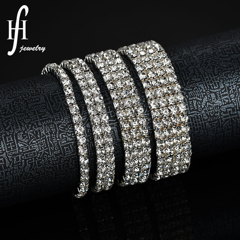 Fashion Multi-Row Rhinestone Elastic Bracelet