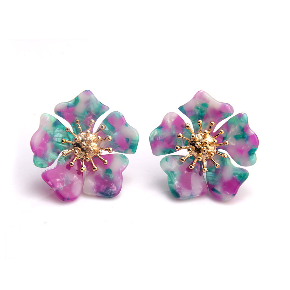Acetate Alloy Floral Resin Statement Earrings
