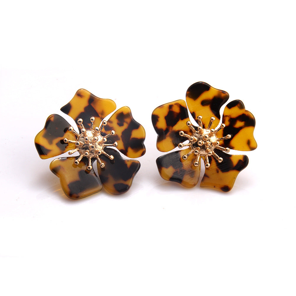 Acetate Alloy Floral Resin Statement Earrings