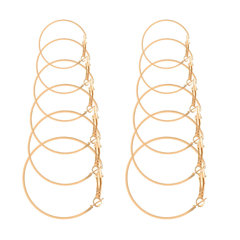 Fashion Geometric Circle Hoop Earrings Set - 6 Pieces