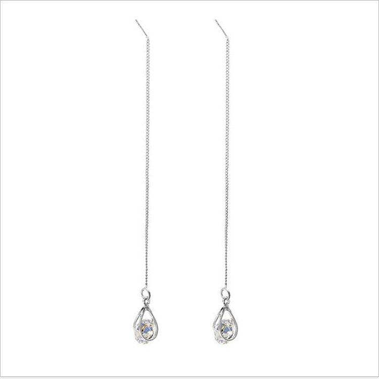 Korean Style Zircon Water Drop Asymmetric Tassel Earrings