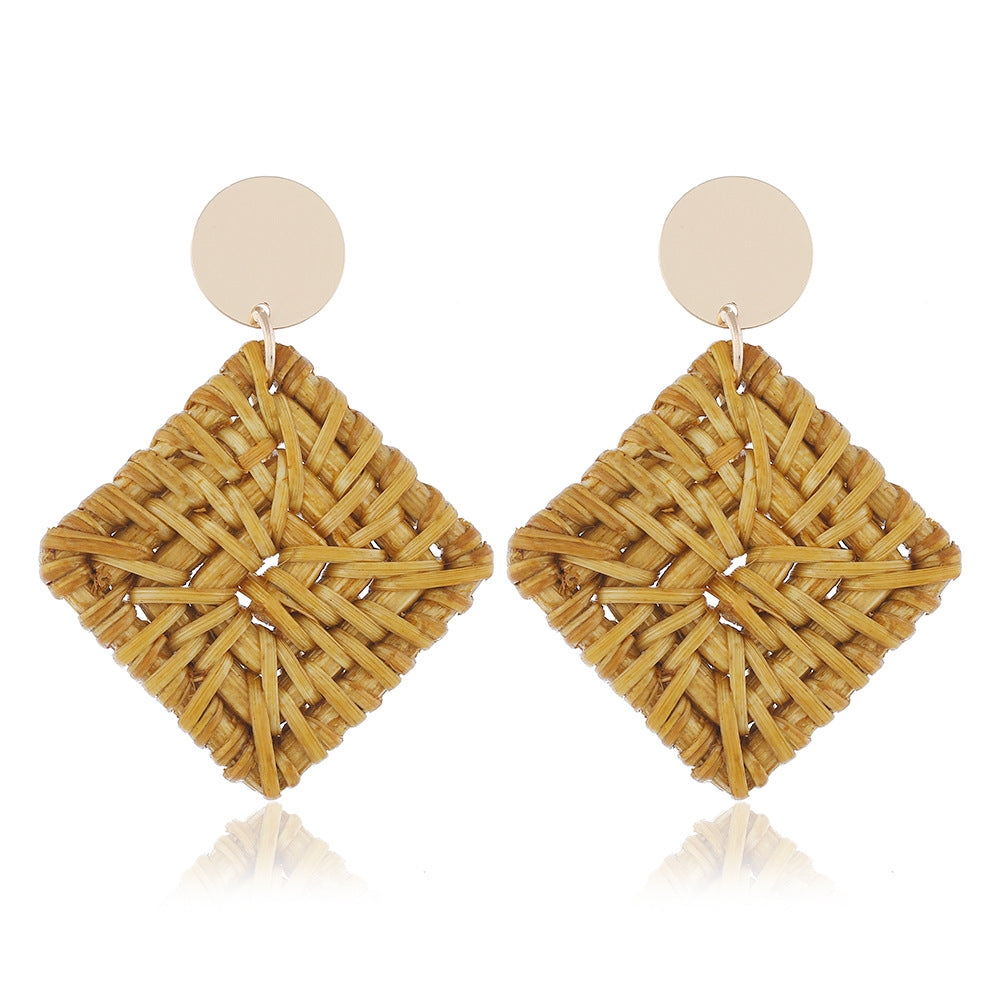 Ethnic Geometric Rattan Braided Women's Statement Earrings