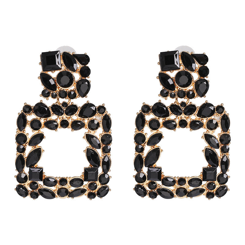 Women's Geometric Rhinestone Alloy Earrings - Elegant Statement Studs