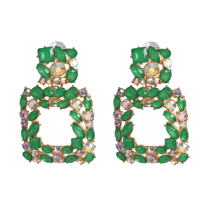 Women's Geometric Rhinestone Alloy Earrings - Elegant Statement Studs
