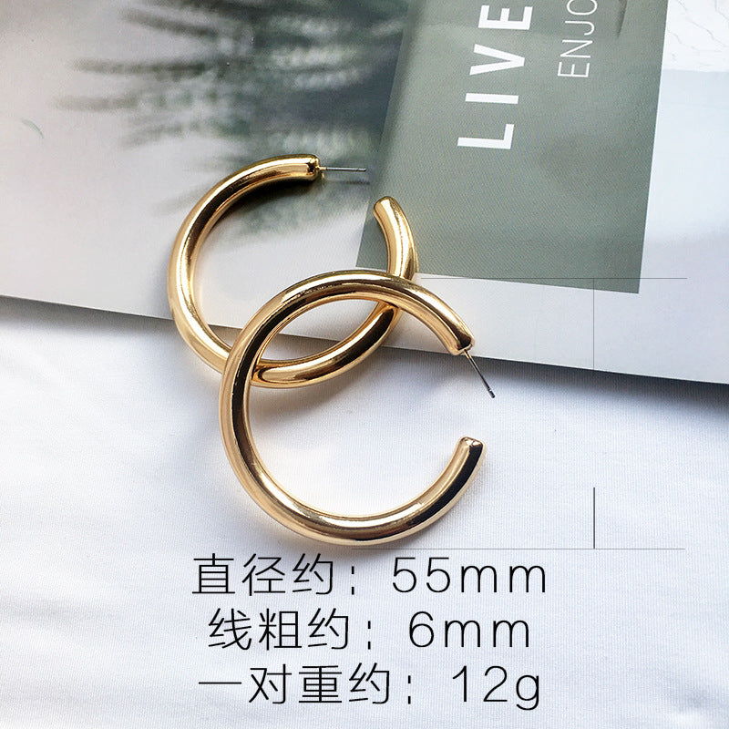Simple C-Shaped Metal Circle Statement Earrings