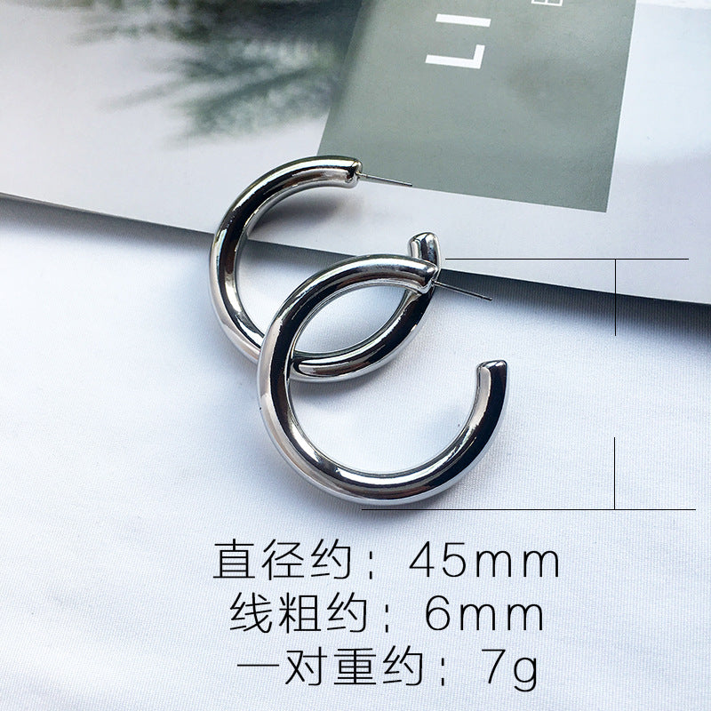 Simple C-Shaped Metal Circle Statement Earrings