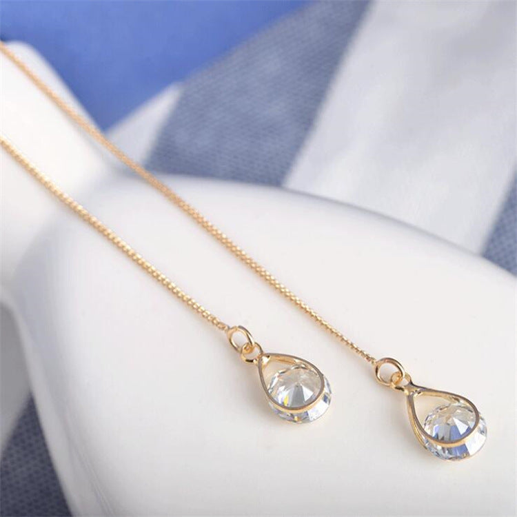 Korean Style Zircon Water Drop Asymmetric Tassel Earrings