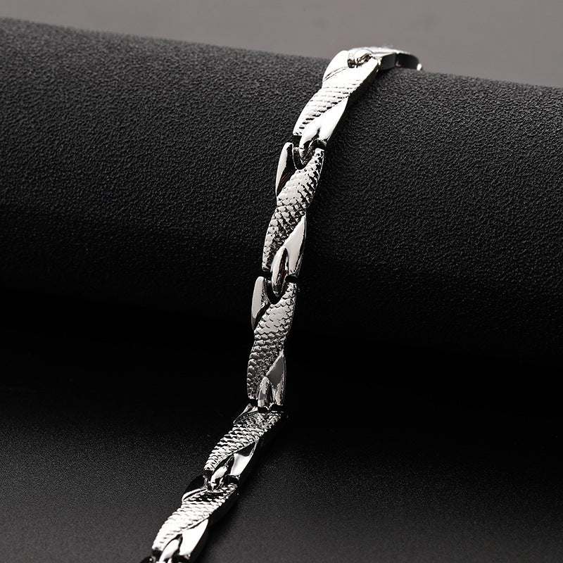 Geometric Alloy Plated Unisex Dragon Pattern Bracelet 7mm Wide
