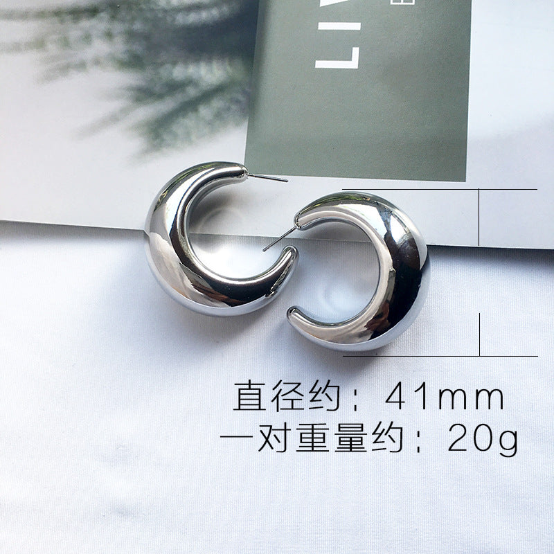 Simple C-Shaped Metal Circle Statement Earrings